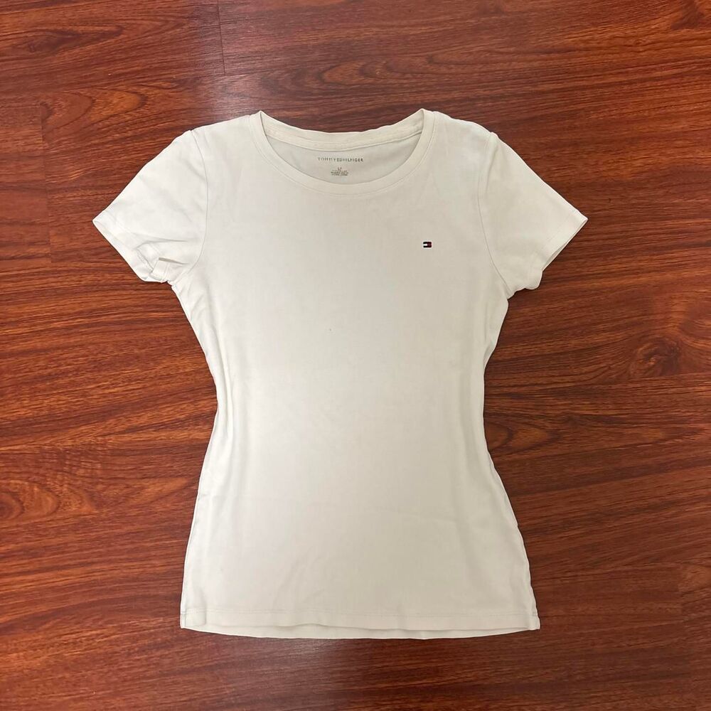 Tommy-hilfiger Women's White and Grey T-shirt